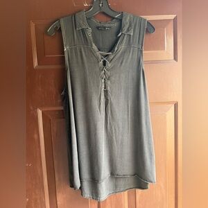 Rock & Republic Black Lace Up Sleeveless Top Size Large